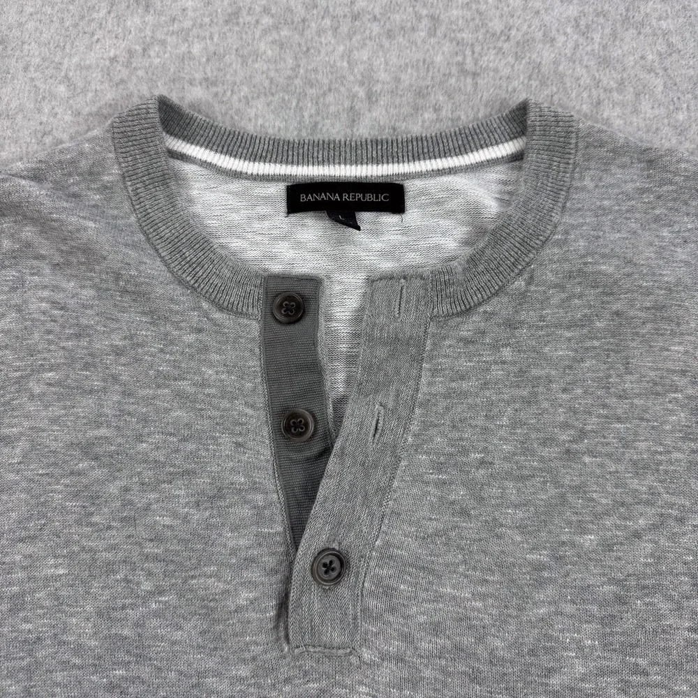 Banana Republic Sweater Mens Large Gray 100% Cotton Henley Knit Pullover